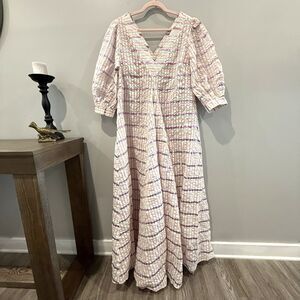 Blanca Maxi Dress M/L Fennie Plaid Textured Crepe Lightweight $329 MSRP